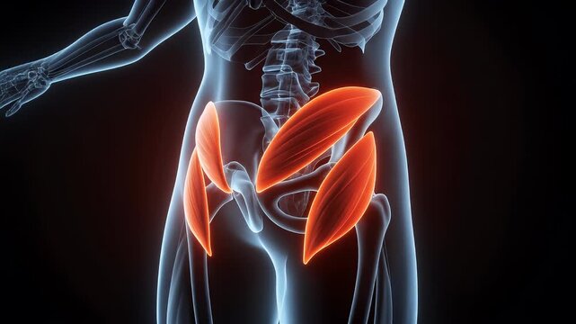Anatomical illustration showcasing the gluteal muscles and hip structure of the human body