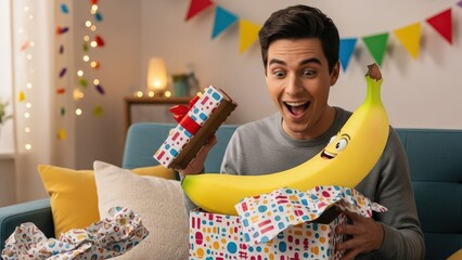 Man Surprised with Birthday Gifts.