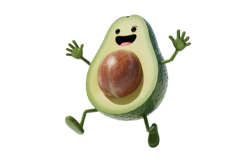 Happy avocado character jumping for joy