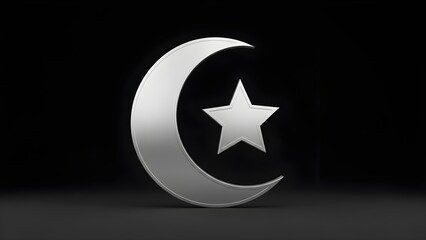 Silver crescent and star symbol