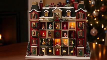 cozy christmas miniature house with lit windows advent calendar