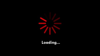 Red circular loading progress indicator animation with text overlay - Powered by Adobe