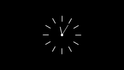 Minimalist white analog clock animation showing time passing on black background - Powered by Adobe