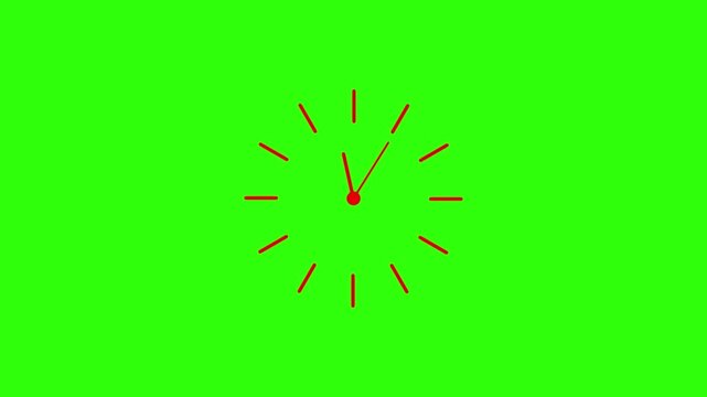 Analog clock face with red hands ticking forward on green screen background