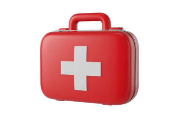 Red first aid kit with white cross