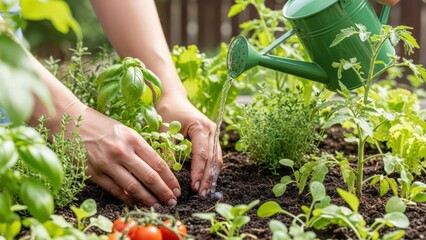 Gardener Tending to Vegetable Garden.