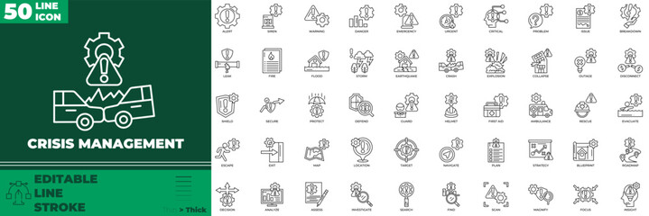 Crisis Management Line Editable Icons set