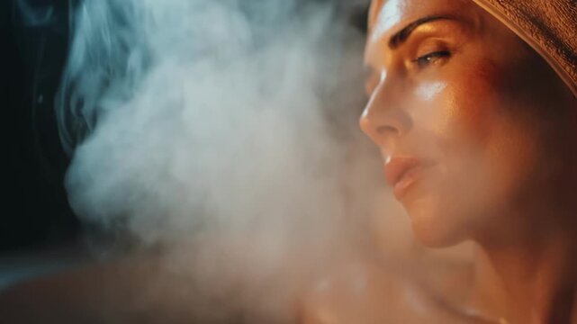 Closeup medium shot of warm steam enveloping a clients face to open pores before applying serum for deep hydration.