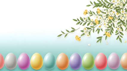 Colorful Easter eggs and flowers on gradient background transparent background