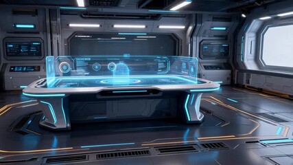 Futuristic control room with holographic interface - Powered by Adobe