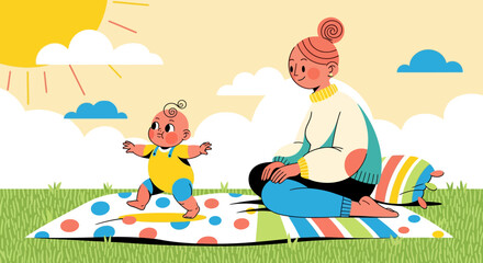 Family Picnic Outdoor Illustration