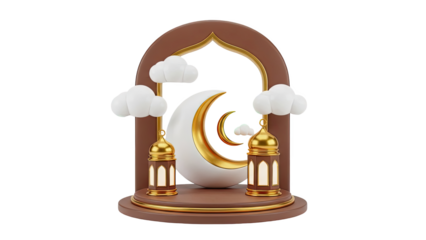 Islamic Crescent Moon and Lanterns with Clouds
