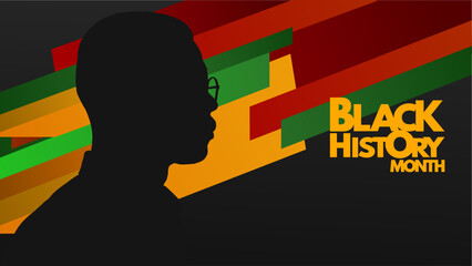 Black history month , banner with african man silhouette and geometric background, banner, poster, card -  vector illustration