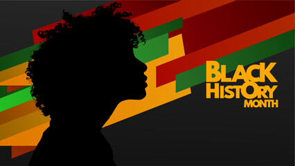 Black history month, vector illustration with african woman silhouette and geometric background, banner, poster, card