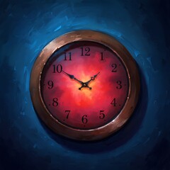 An ominous antique clock with glowing red hands and a fiery swirling background is displayed
