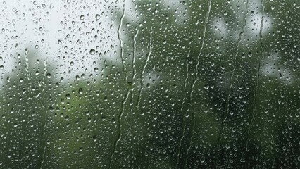 Rainy Window with Droplets and Blurred Background.
