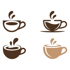 Four coffee cups with steam simple vector design illustration