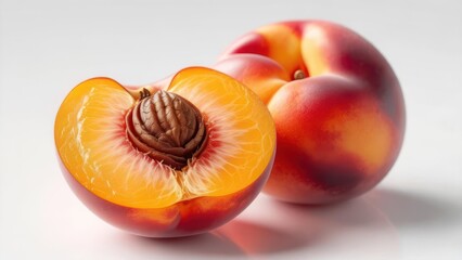 Peach fruit halves with a whole peach