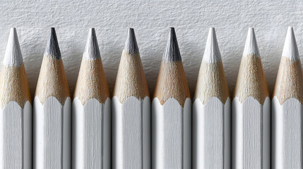 Row of sharp white pencils creates neat organized creative art design concept for school education and office stationery supply with calm vibe