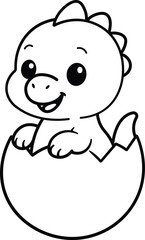 Obraz premium Cute Baby Dinosaur Hatching Outline Icon