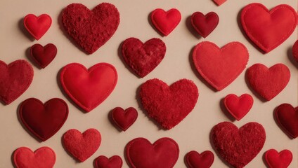 Red hearts background for Valentines Day or love concepts.