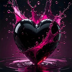 Schwarzes Herz mit Wasserspritzern.