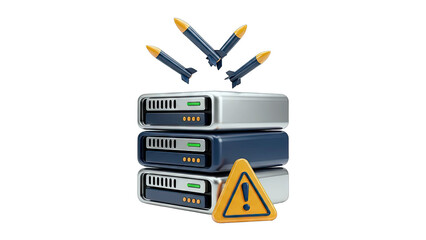 Server Attack: Rockets Hitting Data Center. Cyber Security Threat