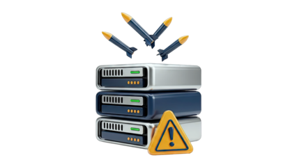 Server Attack: Rockets Hitting Data Center. Cyber Security Threat