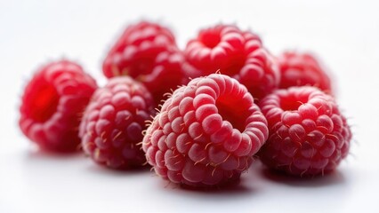 Red raspberries close-up on white surface