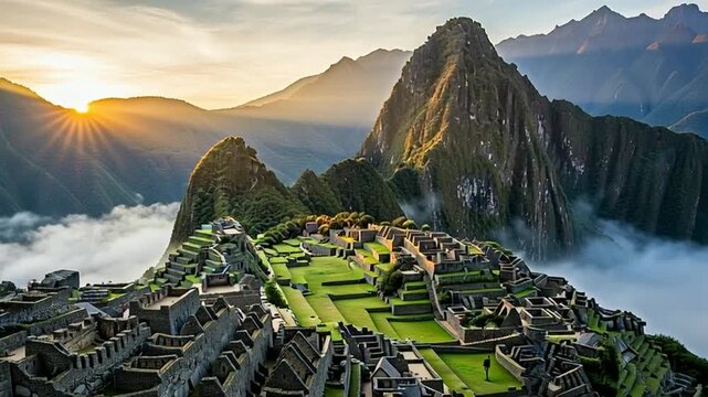 Sunrise Over Machu Picchu The Ancient Incan City Surrounded by Mysterious Mountains