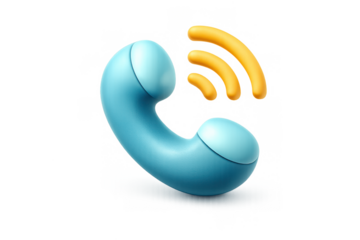 Vibrant phone call icon with blue handset and yellow signal for communication design