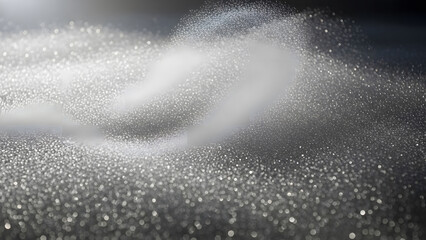 Abstract silver glitter particle background with soft bokeh lights and shimmering dust texture for luxury holiday mood