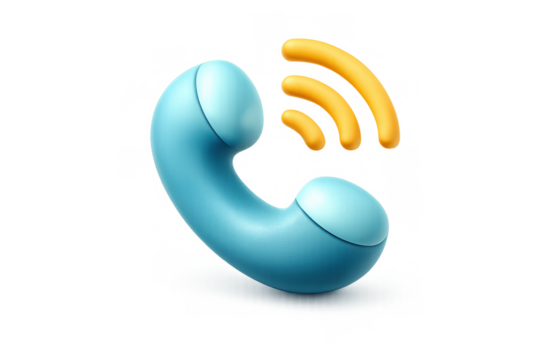 Vibrant phone call icon with blue handset and yellow signal for communication design - Powered by Adobe