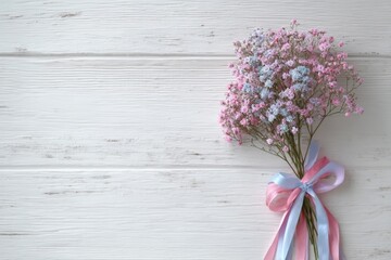 A beautiful bouquet of fresh pink and purple lilac flowers in a vintage vase sits on a wooden surface, capturing the floral beauty of a spring nature bloom in a closeup decoration