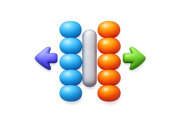 Vibrant 3d drag dots icon design with arrows for interface and app development