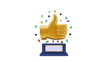 Golden Thumbs Up Trophy with Confetti