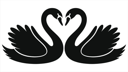 Obraz premium Valentine's Day swan couple forming heart shape, black silhouette vector illustration, romantic love symbol, perfect for wedding or romantic event design, elegant and simple