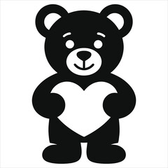 Fototapeta premium Teddy Bear Silhouette with Heart Vector Icon - Cute Valentines Day Bear holding Love Heart Symbol, Romantic Plush Toy Mascot Illustration for Greeting Cards, Wedding Invitations and App Design.