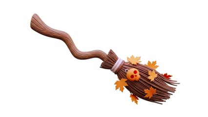 Halloween Broomstick with Skull and Maple Leaves