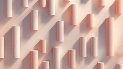 A modern abstract background featuring numerous pink cylindrical shapes of varying heights and shadows.