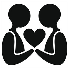 Valentine's Day Vector Illustration of Romantic Couple Holding Heart Silhouette, Love Relationship Icon for Greeting Cards Minimalist Black White Pair Art Collection Design Elements
