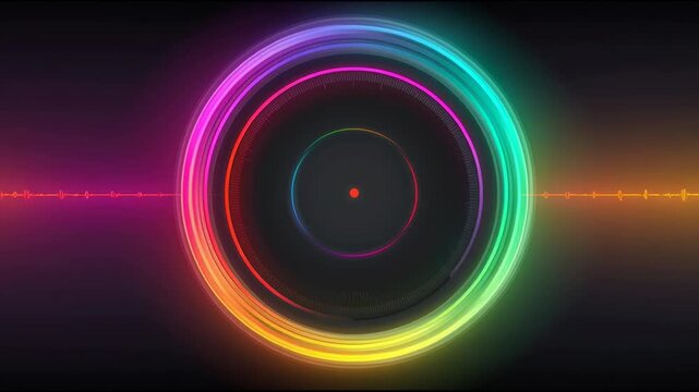 A vibrant colorful circle set against a striking black background representing contextual pulse adaptation. 