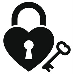 Valentine's Heart Lock & Key Vector Icon: Love, Security, Relationship Symbol for Romance, Commitment, and Secret Designs. Perfect for Valentine's Day, Anniversaries.