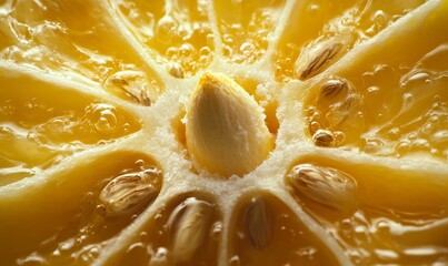 Lemon slice closeup illustrating healthy eating and nutrition with refreshing vitamin C benefits. Organic ingredients used in smoothies or baking, promoting wellness and natural energy, Generative AI