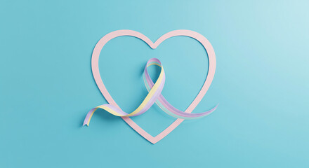 A pastel rainbow ribbon and abstract waves, signifying hope and awareness for world cancer day
