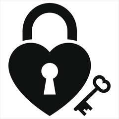 Romantic Valentine&rsquo;s Day Heart-Shaped Lock and Key Vector Illustration, Love Symbol Icon for Cards, Posters, T-Shirts, Digital Designs, and Social Media Graphics, Secure Affection Concep