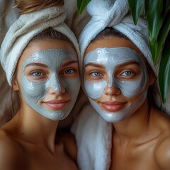 Skincare and beauty portraits of women with face masks in a house, emphasizing wellness and skin care routines. Relaxation with dermatology treatments including anti-aging, Generative AI