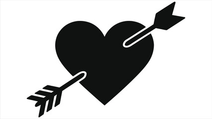 Black heart silhouette icon pierced by Cupid arrow vector illustration. Simple flat love symbol isolated on white background. Romantic Valentine's Day design element for wedding or dating app logo.