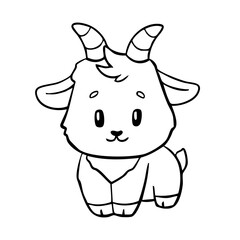 Fototapeta premium Goat coloring page for kids, black and white simple line farm animal illustration