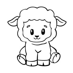 Fototapeta premium Sheep coloring page for kids, black and white simple line farm animal illustration